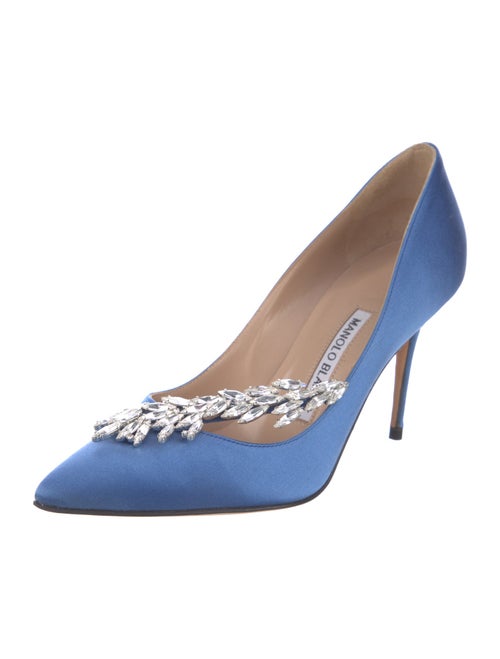 Manolo Blahnik Satin Crystal Embellishments Pumps