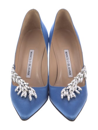 Manolo Blahnik Satin Crystal Embellishments Pumps