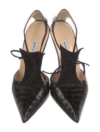 Manolo Blahnik Embossed Leather Slingback Pumps