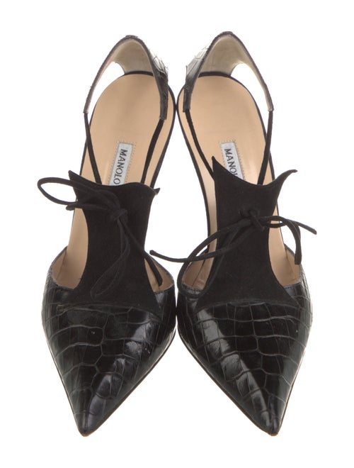 Manolo Blahnik Embossed Leather Slingback Pumps