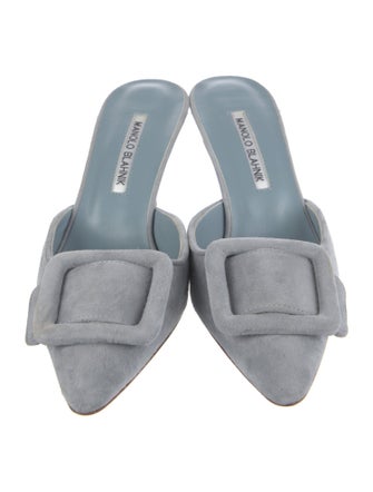 Manolo Blahnik Suede Printed Mules
