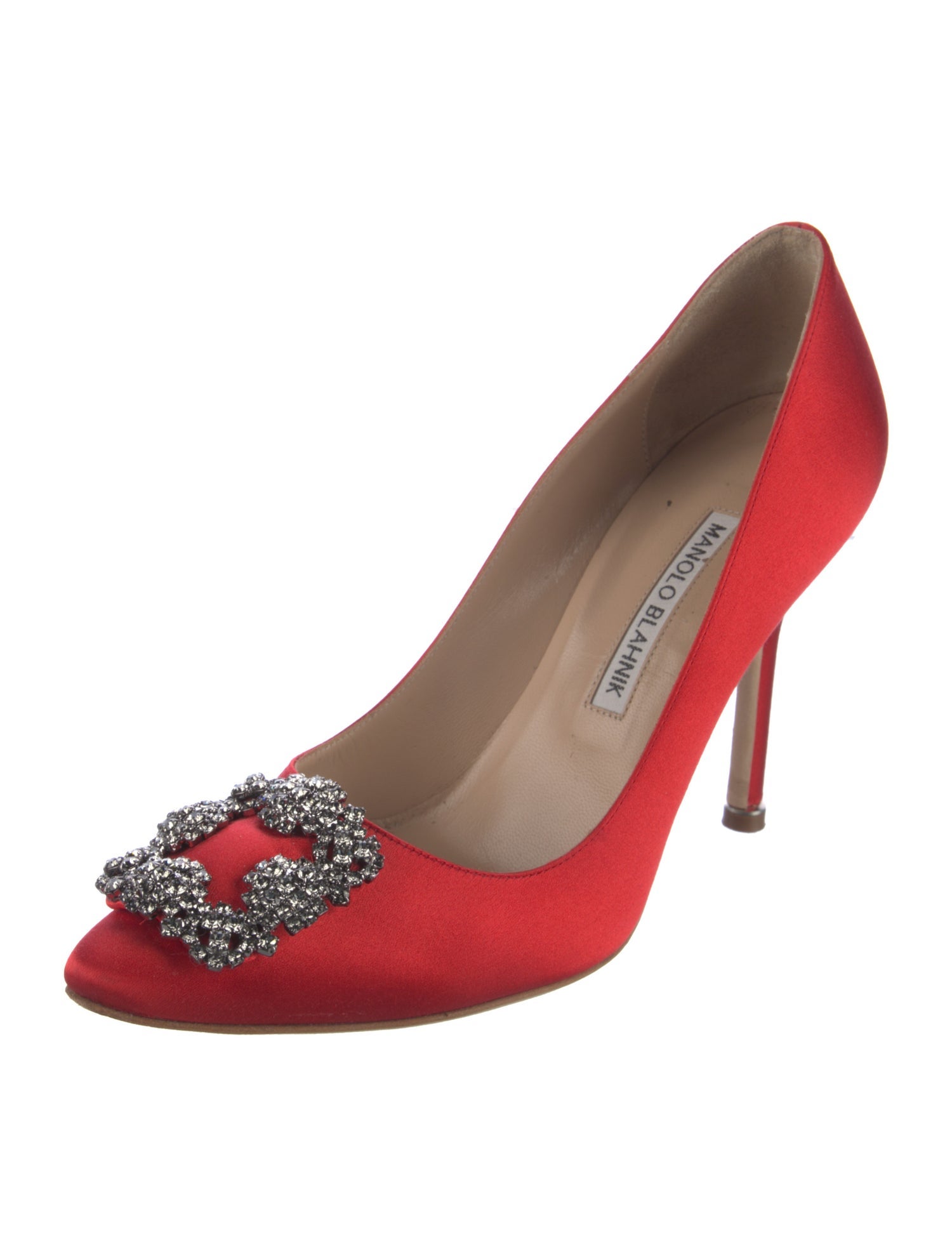 Manolo Blahnik Satin Crystal Embellishments Pumps