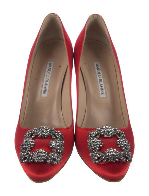 Manolo Blahnik Satin Crystal Embellishments Pumps