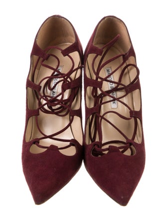 Manolo Blahnik Suede T-Strap Pumps