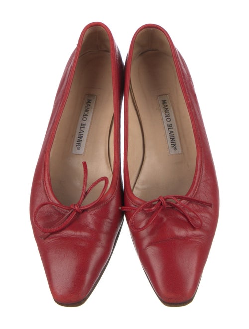 Manolo Blahnik Leather Bow Accents Ballet Flats