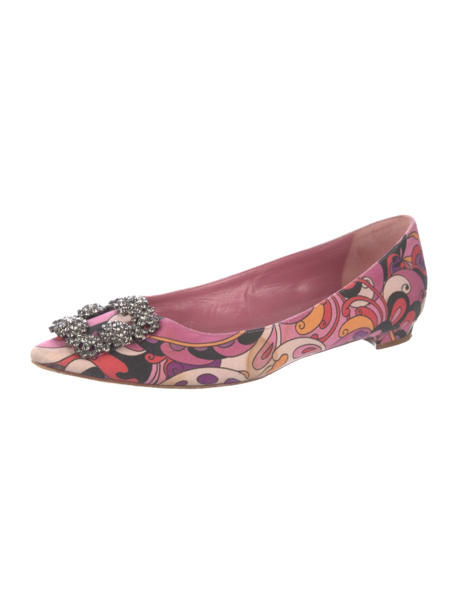 Manolo Blahnik Satin Floral Print Flats