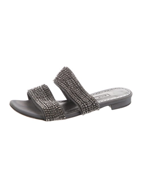 Manolo Blahnik Satin Crystal Embellishments Slides