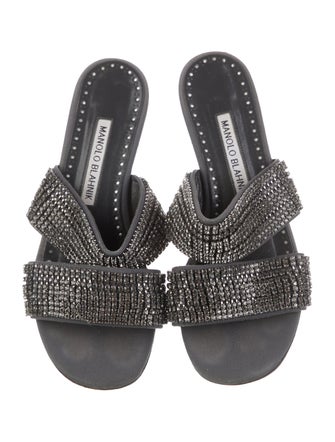 Manolo Blahnik Satin Crystal Embellishments Slides