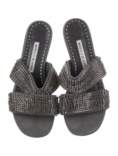 Manolo Blahnik Satin Crystal Embellishments Slides