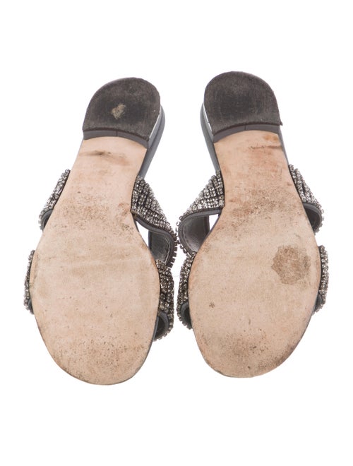 Manolo Blahnik Satin Crystal Embellishments Slides