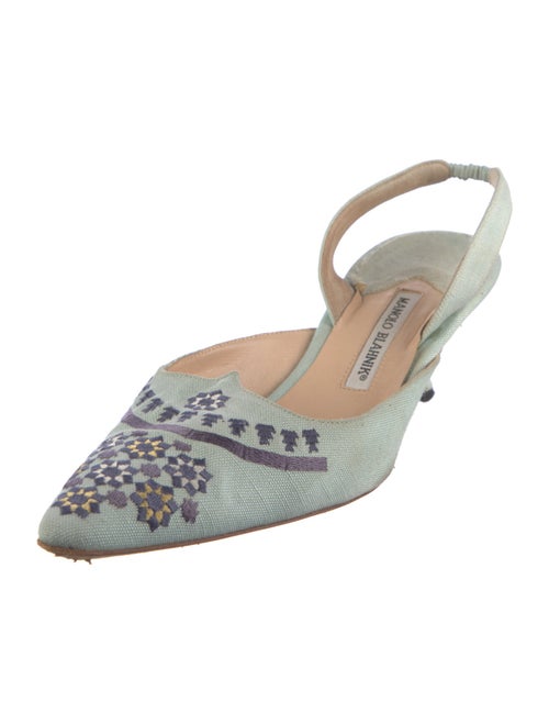 Manolo Blahnik Canvas Floral Print Slingback Pumps