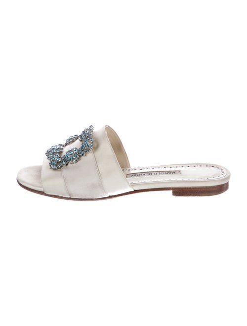 Manolo Blahnik Satin Crystal Embellishments Slides
