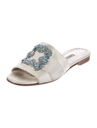 Manolo Blahnik Satin Crystal Embellishments Slides