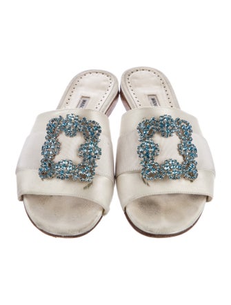 Manolo Blahnik Satin Crystal Embellishments Slides