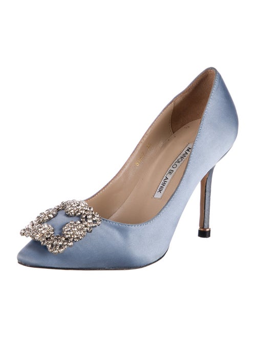 Manolo Blahnik Satin Crystal Embellishments Pumps