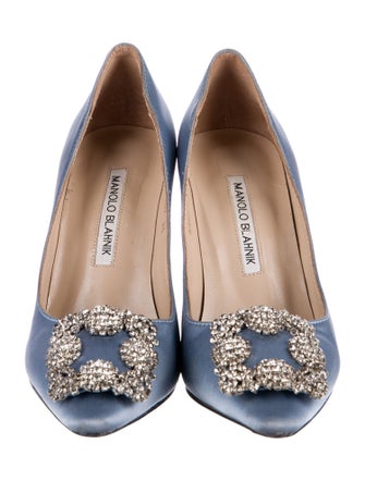 Manolo Blahnik Satin Crystal Embellishments Pumps
