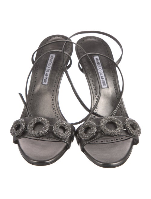 Manolo Blahnik Leather Crystal Embellishments Sandals