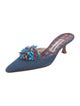 Manolo Blahnik Denim Beaded Accents Mules