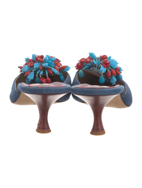Manolo Blahnik Denim Beaded Accents Mules