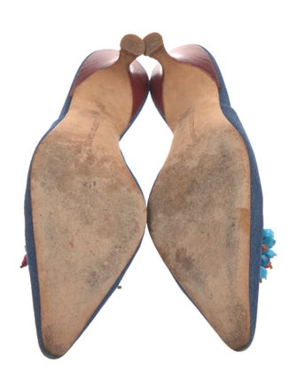 Manolo Blahnik Denim Beaded Accents Mules