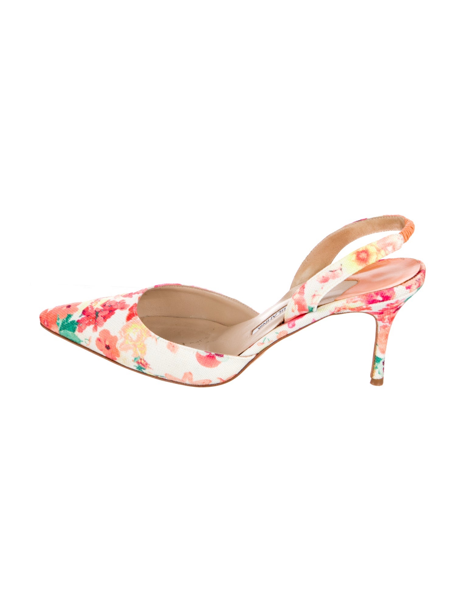 Manolo Blahnik Canvas Floral Print Slingback Pumps