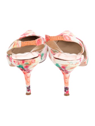 Manolo Blahnik Canvas Floral Print Slingback Pumps