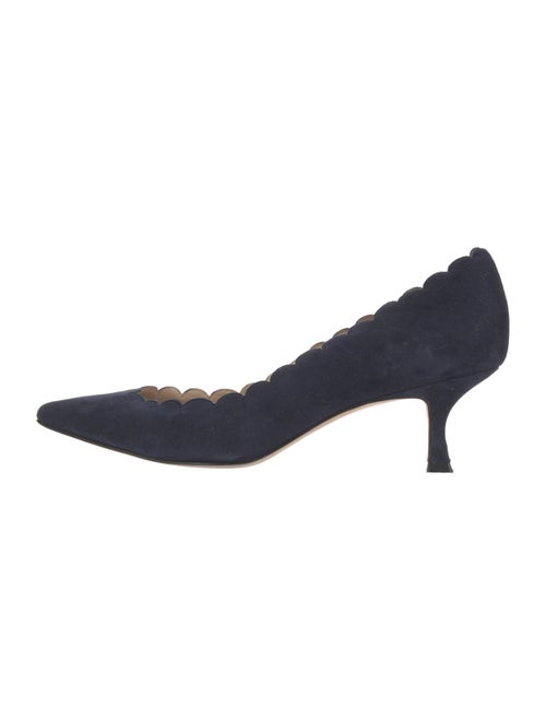 Manolo Blahnik Suede Scalloped Accent Pumps