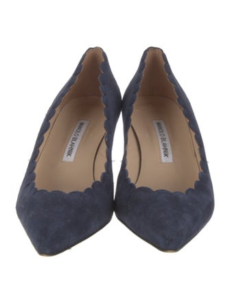 Manolo Blahnik Suede Scalloped Accent Pumps