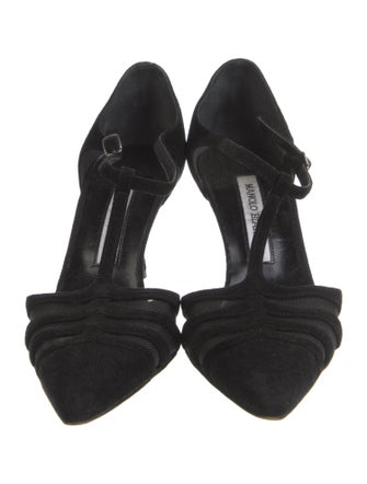 Manolo Blahnik Suede T-Strap Pumps