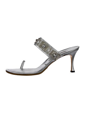 Manolo Blahnik Leather Crystal Embellishments Sandals