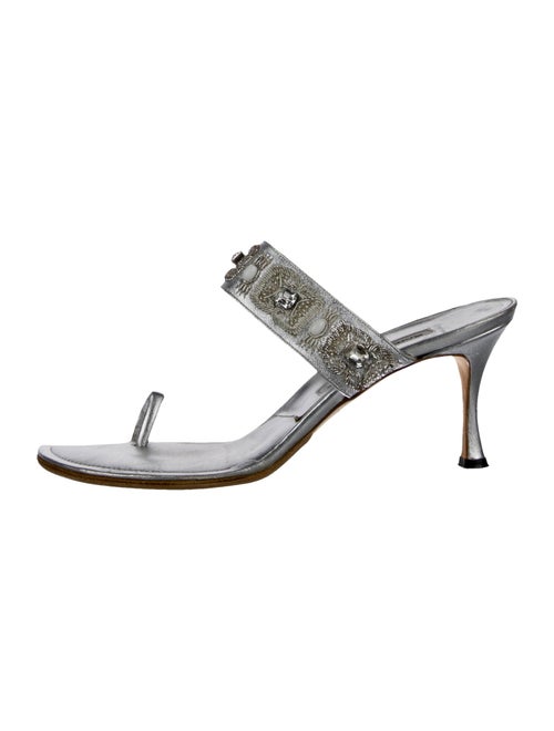 Manolo Blahnik Leather Crystal Embellishments Sandals