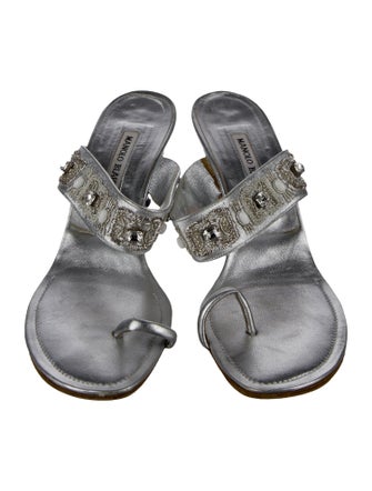 Manolo Blahnik Leather Crystal Embellishments Sandals