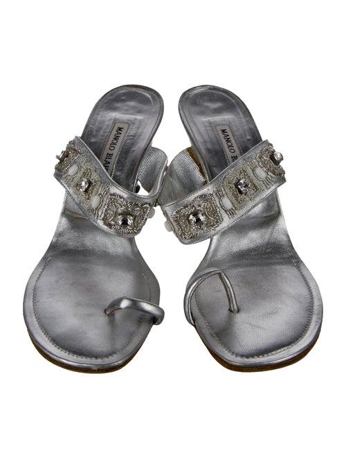 Manolo Blahnik Leather Crystal Embellishments Sandals