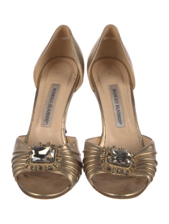 Manolo Blahnik Leather Crystal Embellishments Sandals