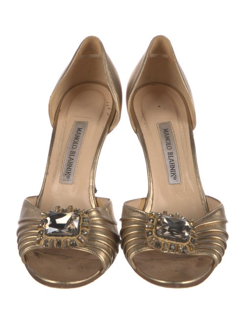 Manolo Blahnik Leather Crystal Embellishments Sandals