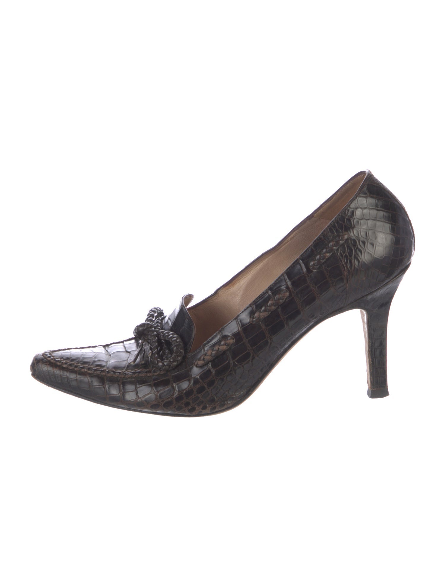 Manolo Blahnik Embossed Leather Bow Accents Pumps