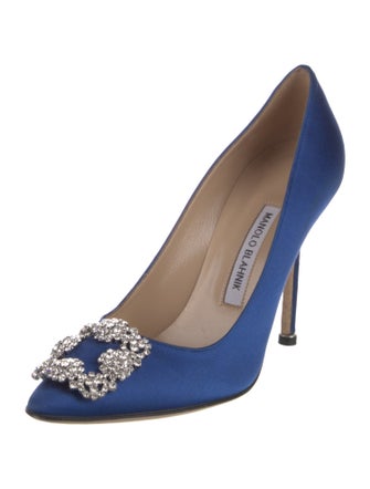 Manolo Blahnik Satin Crystal Embellishments Pumps