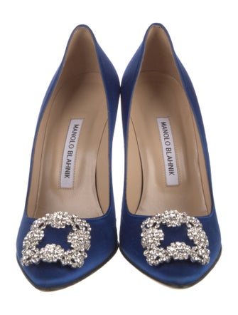 Manolo Blahnik Satin Crystal Embellishments Pumps