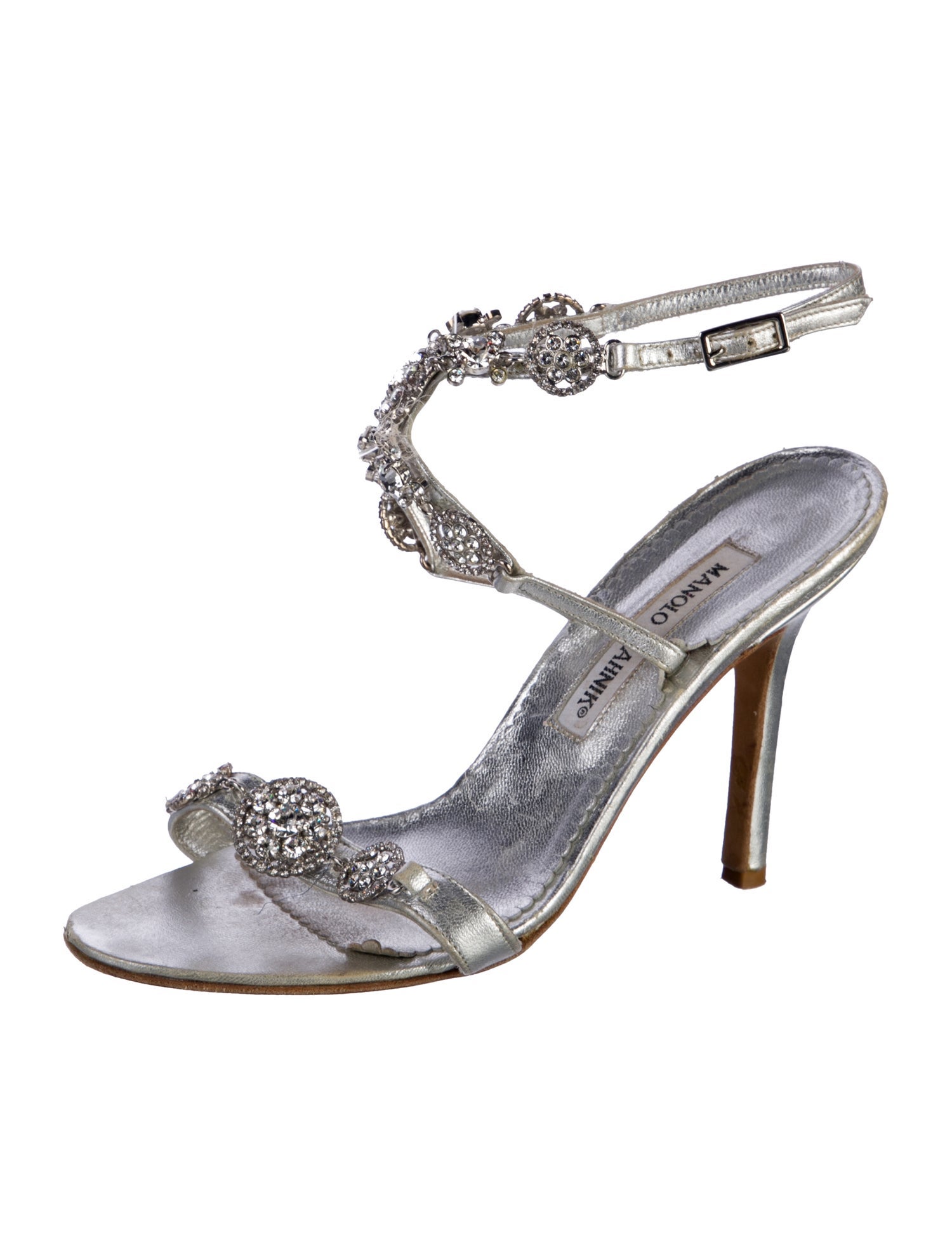 Manolo Blahnik Leather Crystal Embellishments Sandals