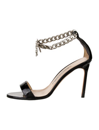 Manolo Blahnik Chaos Chain Patent Leather T-Strap Sandals