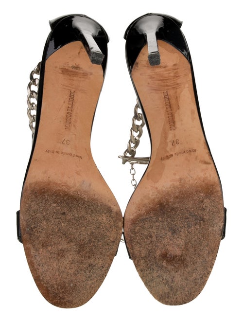 Manolo Blahnik Chaos Chain Patent Leather T-Strap Sandals
