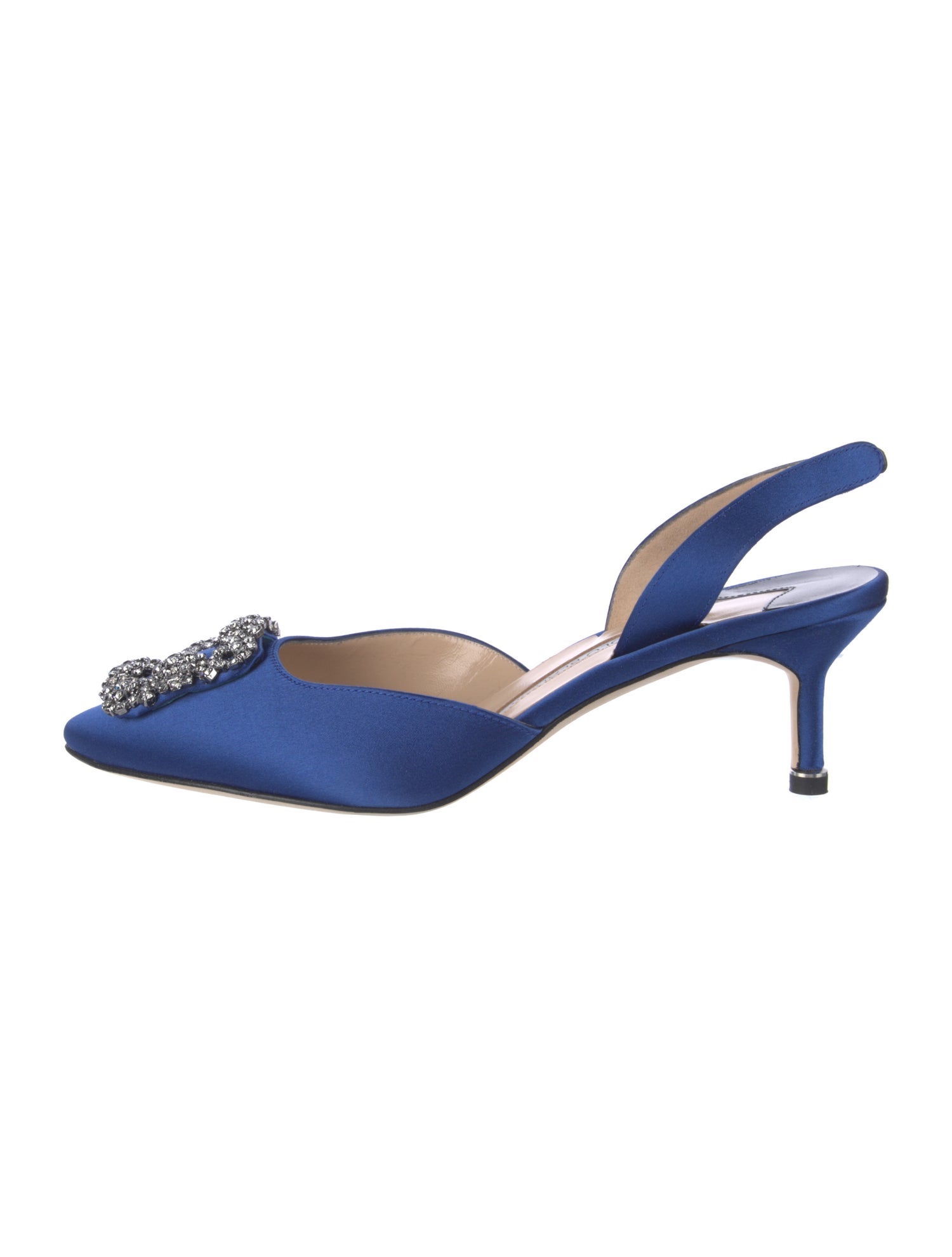 Manolo Blahnik Satin Crystal Embellishments Slingback Pumps