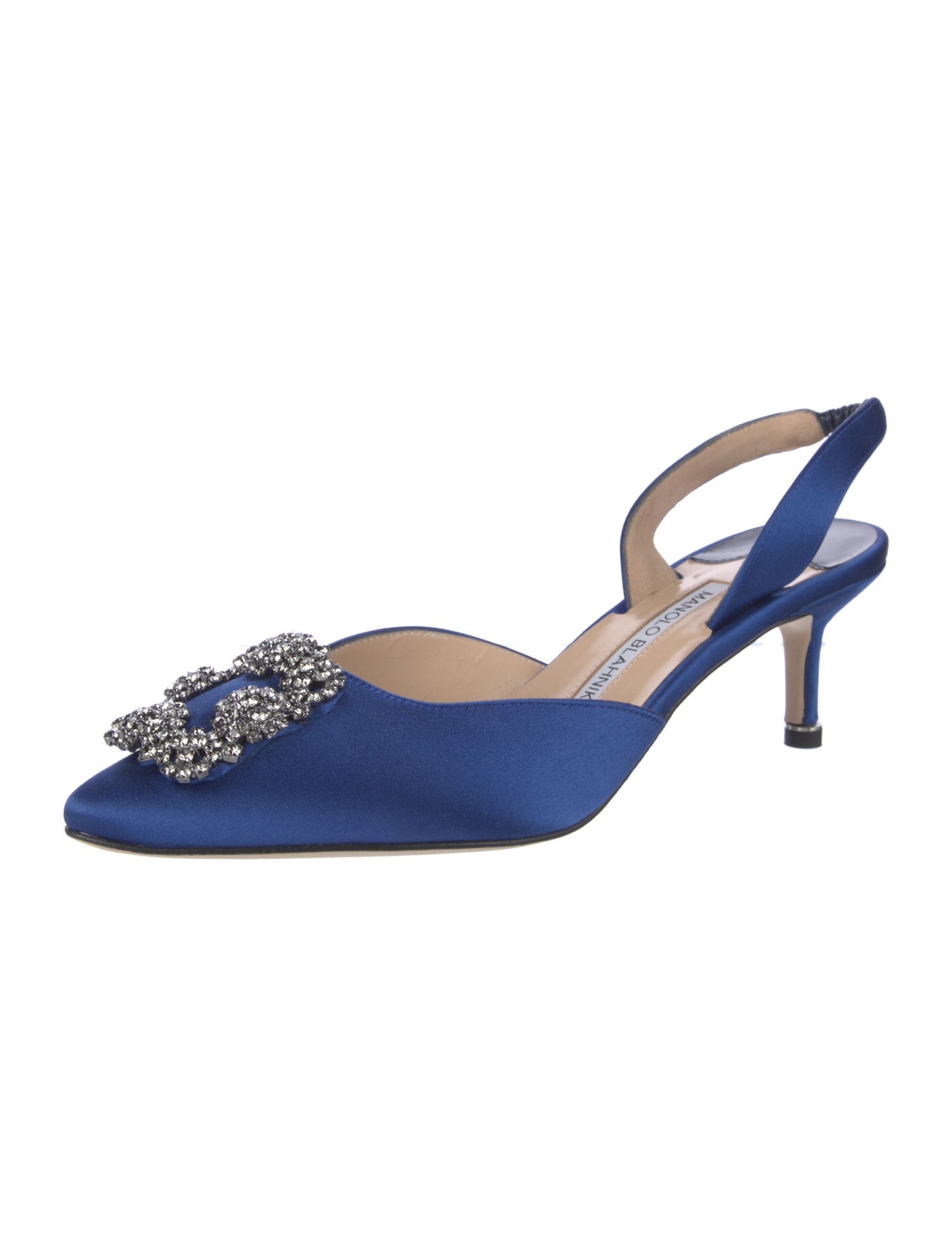 Manolo Blahnik Satin Crystal Embellishments Slingback Pumps