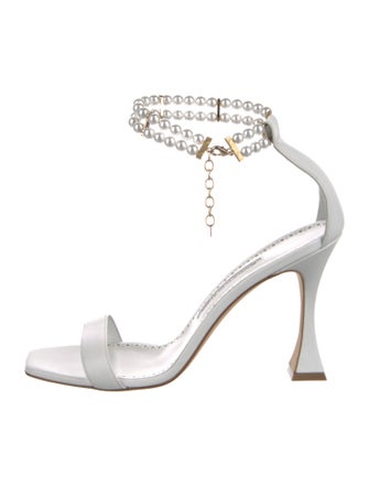 Manolo Blahnik Faux Pearl Accents Leather Sandals