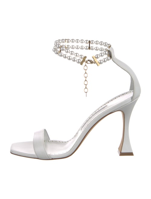 Manolo Blahnik Faux Pearl Accents Leather Sandals