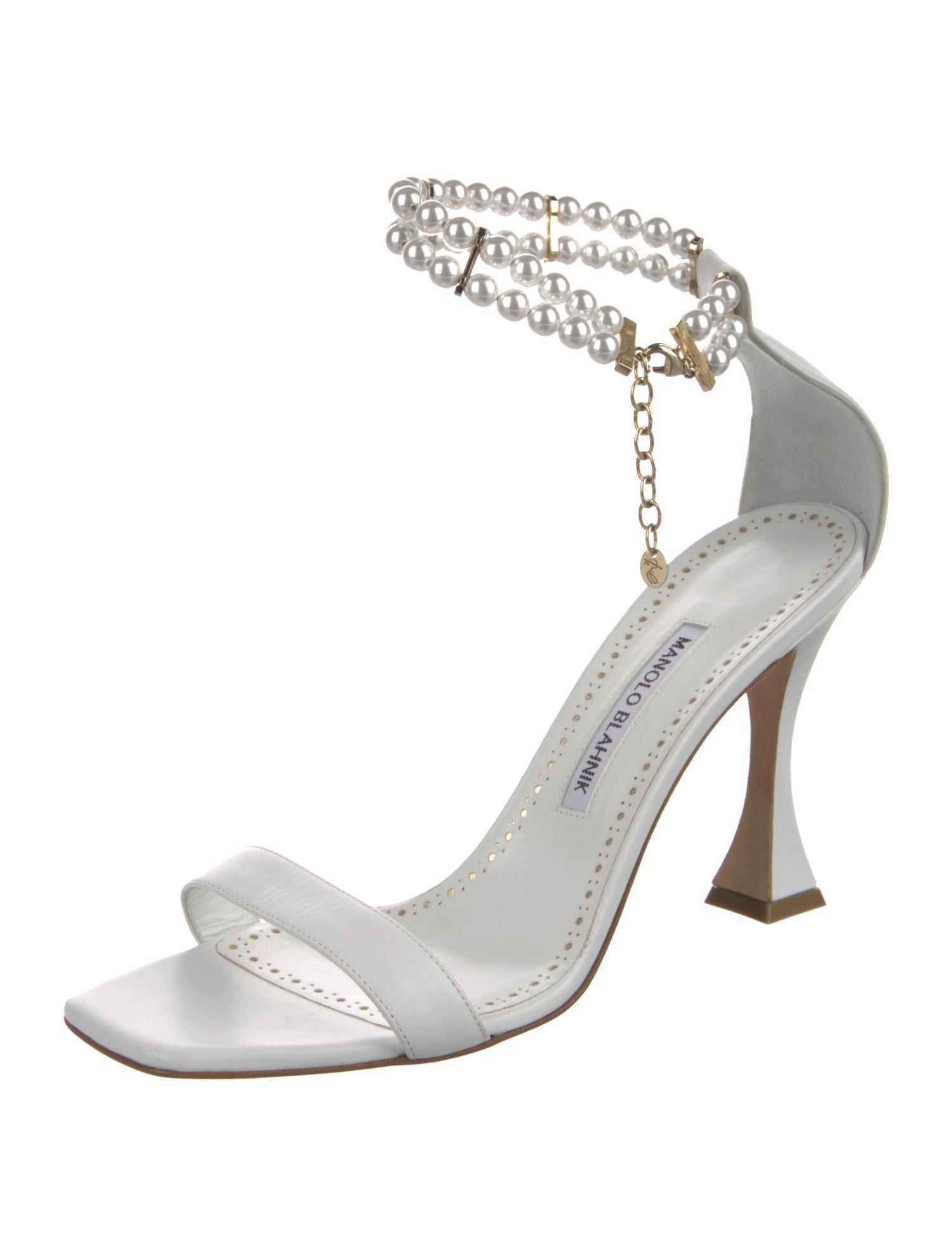 Manolo Blahnik Faux Pearl Accents Leather Sandals