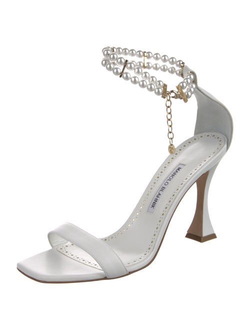 Manolo Blahnik Faux Pearl Accents Leather Sandals
