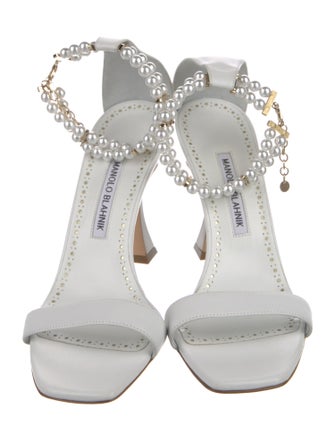 Manolo Blahnik Faux Pearl Accents Leather Sandals