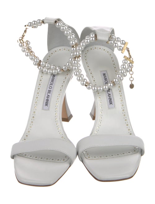 Manolo Blahnik Faux Pearl Accents Leather Sandals