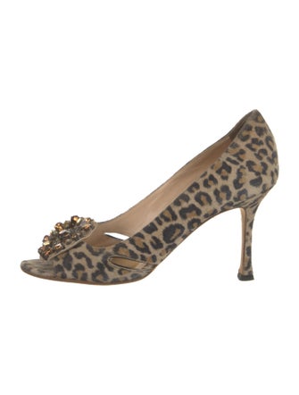 Manolo Blahnik Suede Animal Print Pumps